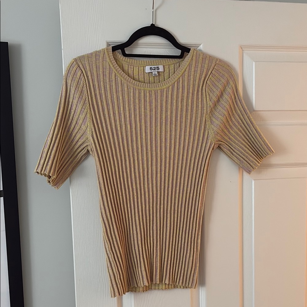 525 America Ribbed Knit Top in Yellow and Beige